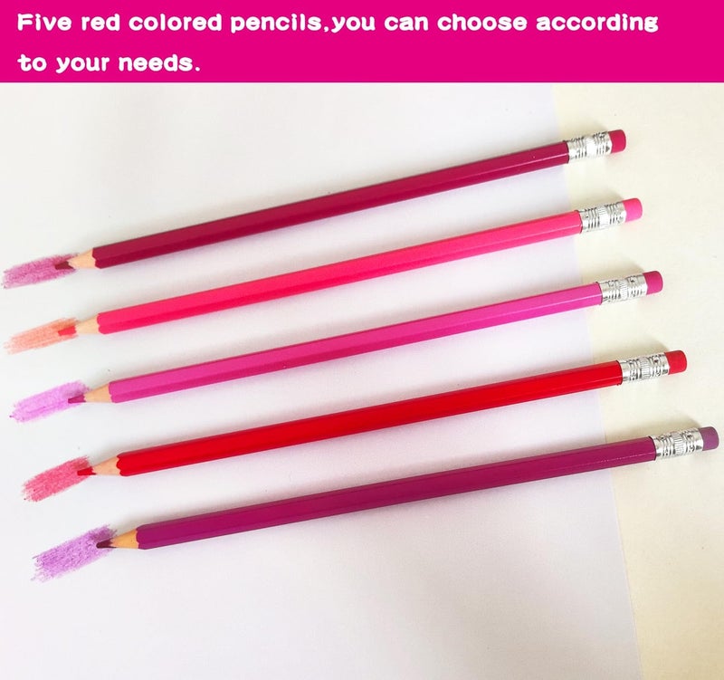 Adhere 25pcs Checking Pencils Erasable colored Pencils Pre-Sharpened #2 HB,for Checking Tests Grading,Map Coloring, editing Office Favors,including a Free sharpener. (Mixed Pink+Red) - Image 5